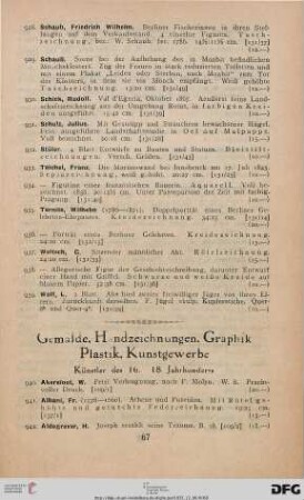 Gemälde, Handzeichnungen, Graphik, Plastik, Kunstgewerbe (Nr.940-1086)
