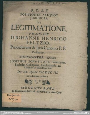 Positiones Aliquot Iuridicas De Legitimatione