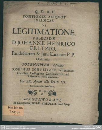 Positiones Aliquot Iuridicas De Legitimatione