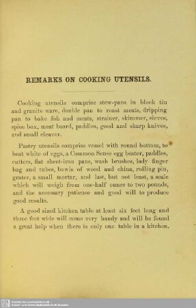 Remarks on cooking utensils