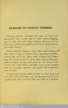 Remarks on cooking utensils