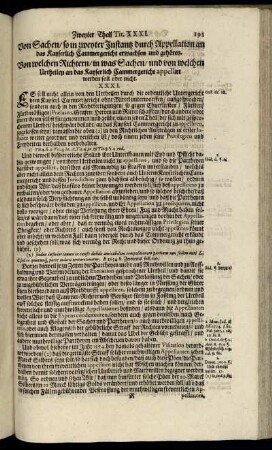 Von Sachen, so in zweyter Instantz durch Appellation an das Kayserlich Cammergericht erwachsen und gehören.