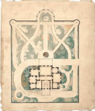 Reiffenstuel, Michael; Villa, Landhaus mit Pavillon - Lageplan m. Grundriss