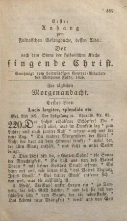 Erster Anhang zum Fuldaischen Gesangbuche, dessen Titel: Der nach dem Sinne der katholischen Kirche singende Christ.