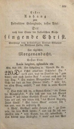 Erster Anhang zum Fuldaischen Gesangbuche, dessen Titel: Der nach dem Sinne der katholischen Kirche singende Christ.
