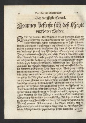 Das dreyssisgte Capitel. Joannes befleißt sich deß Heyls unerbarer Weiber.