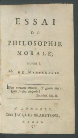 Essai De Philosophie Morale
