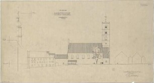 Gsaenger, Gustav; Sulzbach - Rosenberg (Bayern); Ev. Christus Kirche - Wettbewerbsplan, Südostseite (Ansicht)