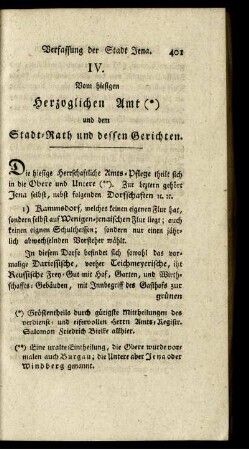 IV. Vom hiesigen Herzoglichen Amt (*) und dem Stadt-Rath und dessen Gerichten.