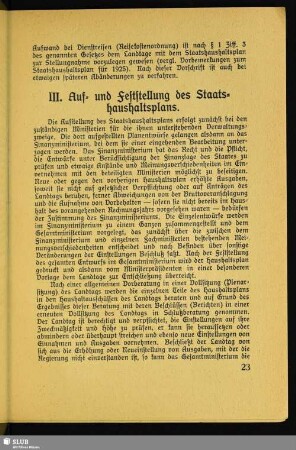 III. Aus- und Feststellung des Staatshaushaltsplans
