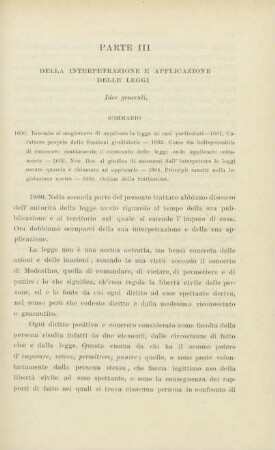 Parte III. Della interpetrazione e applicazione delle leggi