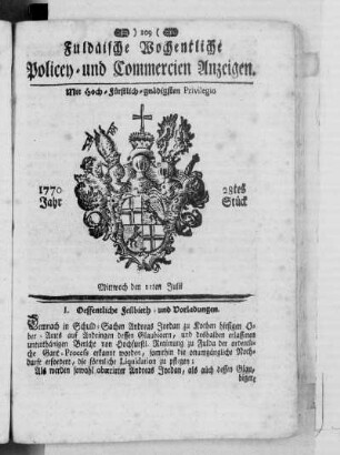 28tes Stück, Ausgabe vom 11. Julii 1770