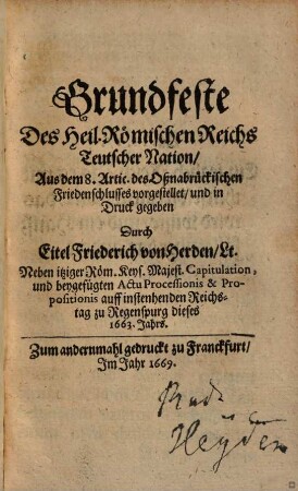 Grundfeste des Heil. Römischen Reichs Teutscher Nation aus dem 8. Art. des Osnabruck. Friedensschlusses