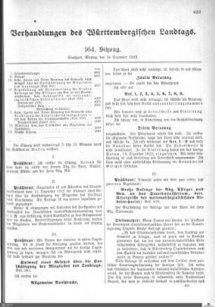 164. Sitzung, Stuttgart, 18.12.1922