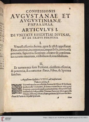 I. I. De Vnitate Essentiae Divinae, & De Tribus Personis