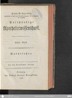 Erster Theil: Naturlehre