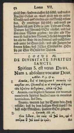 Locus VII. De Divinitate Spiritus Sancti.