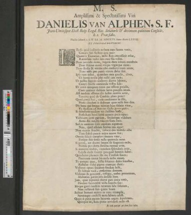 Trauergedicht auf Daniel van Alphen in Leiden.