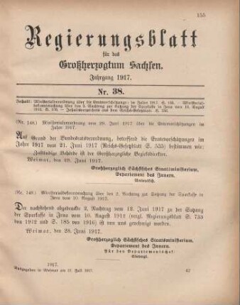 Nr. 148: Ministerialverordnung vom 29. Juni 1917 über die Erntevorschätzungen im Jahre 1917