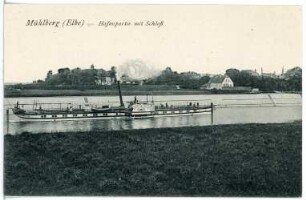 Mühlberg. Schloss und Hafen mit Dampfer Stadt Wehlen