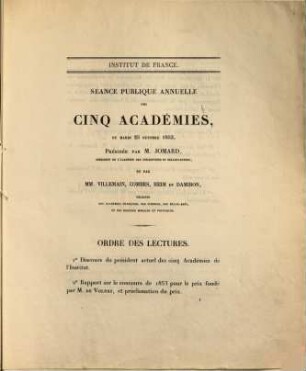 Séance publique annuelle des cinq académies, 1853