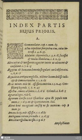 Index Partis Hujus Prioris