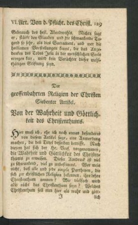 Siebenter Artikel. Von der Wahrheit und Göttlichkeit des Christenthums