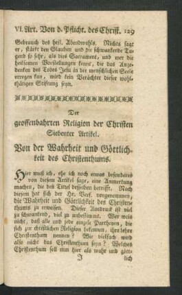 Siebenter Artikel. Von der Wahrheit und Göttlichkeit des Christenthums