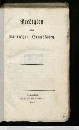 Predigten : Nach Kantischen Grundsätzen