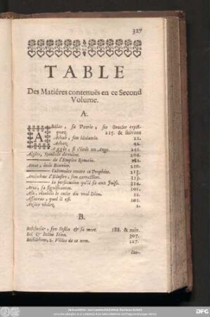 Table Des Matiéres contenuës en ce Second Volume.