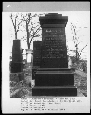 Grabstein von Ernst Gernsheim (gestorben 1901.10.22) und Elise Gernsheim (geborene Bauer) (gestorben 1935.11.29)