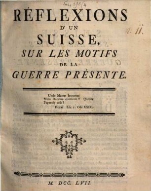 Réflexions D'Un Suisse, Sur Les Motifs De La Guerre Présente