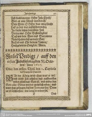 Jubel Predigt, auff den ersten Jubelfeststag den 31. Octobris, Anno 1617. Uber den ersten Theil des 12. Capitels des Propheten Daniels