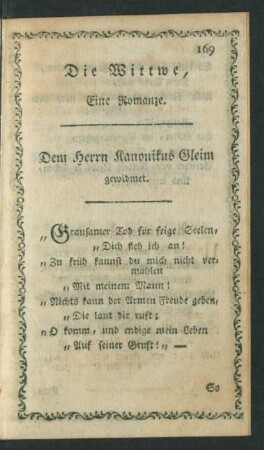 Die Wittwe, Eine Romanze.