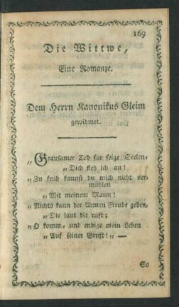 Die Wittwe, Eine Romanze.