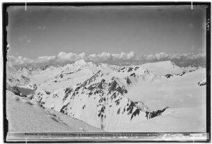 Ötztaler Alpen. Weisskugel (3746 Meter) und Weissseespitze (3534 Meter) von der Venter Wildspitze