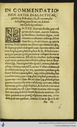 In Commendationem Artis Dialectica ... praefatio.