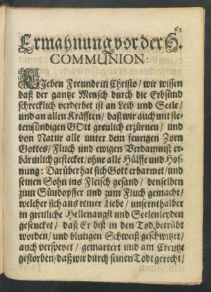 Ermahnung vor der H. Communion