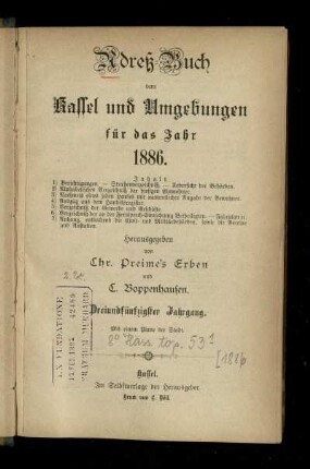 Jg. 53.1886: Adreß-Buch von Kassel und Umgebungen : für das Jahr 1886