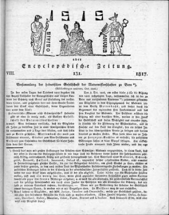 Versammlung der helvetischen Gesellschaft der Naturwissenschaften zu Bern
