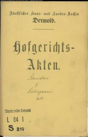 Schnitker, Hermann zu Lemgo gegen Konrad Schlingmann, Pastor zu Oerlinghausen - Schuldforderung