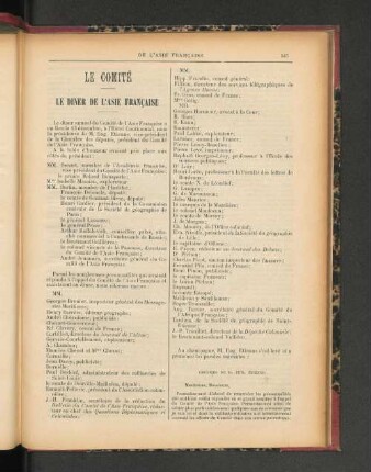Le Comité le Diner de l'Asie Francaise.