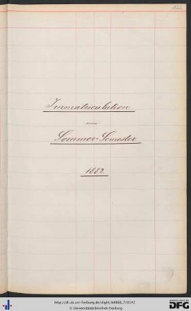 [fol. 122] Sommersemester 1882