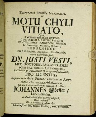 Disputatio Medica Inauguralis De Motu Chyli Vitiato