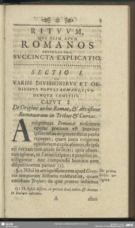 Sectio I. De Variis Divisionibus Et Ordinibus Populi Romani, Ejusdemque Comitiis