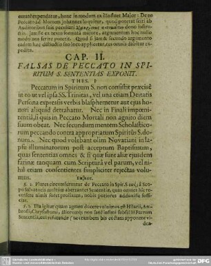 Cap. II. Falsas De Peccato In Spriritum S. Sententias Exponit
