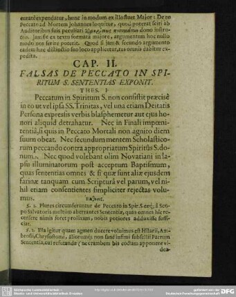 Cap. II. Falsas De Peccato In Spriritum S. Sententias Exponit