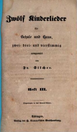 Zwölf Kinderlieder aus dem Anhange des Specter'schen Fabelbuches : zweistimmig componirt, III