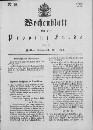 Nr. 26, Ausgabe vom 1. Juli 1865