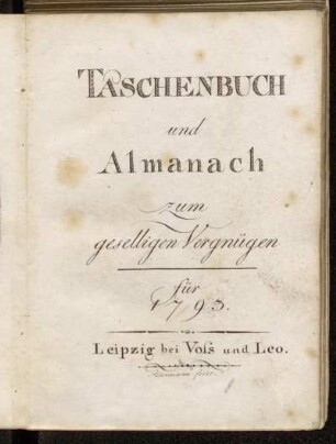 1793: Taschenbuch und Almanach zum geselligen Vergnügen